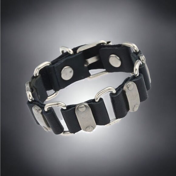 Men’s Leather Buckle Bracelet l Black / Brown l 9 1/2” l New - Picture 2 of 7